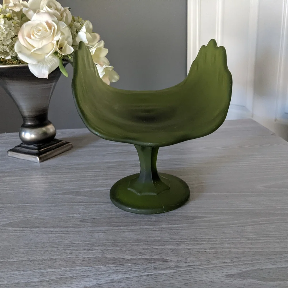 Vintage Indiana Green Frosted Glass Banana Stand